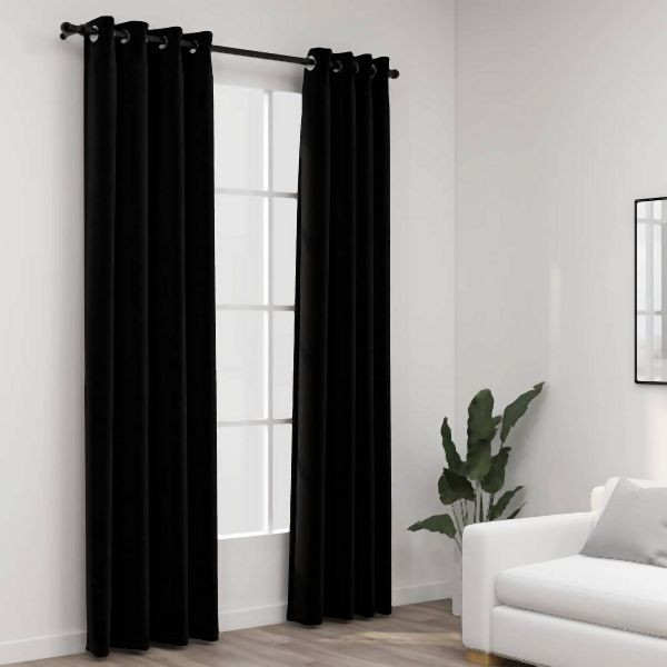 vidaXL Verdunkelungsvorhänge Ösen Leinenoptik 2 Stück Schwarz 140x225cm, 321153