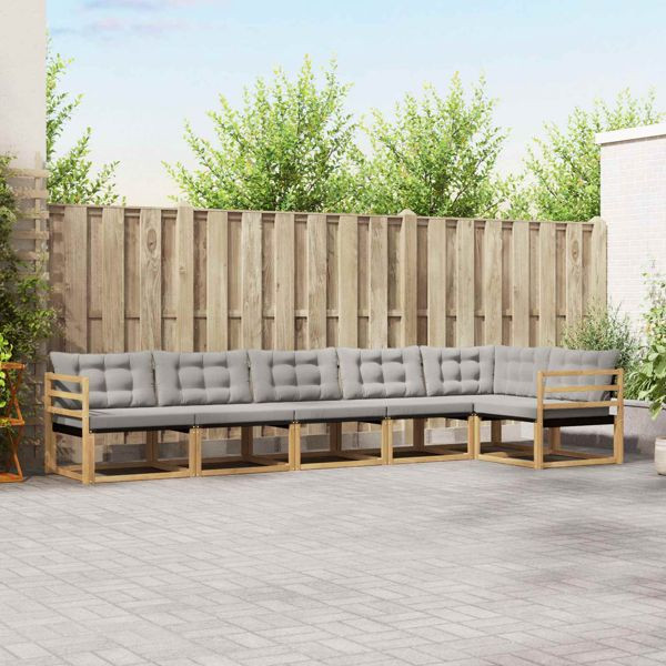 vidaXL Outdoor-Sofagarnitur mit Kissen 6-teilig Weiß und Hellgrau, 3388721