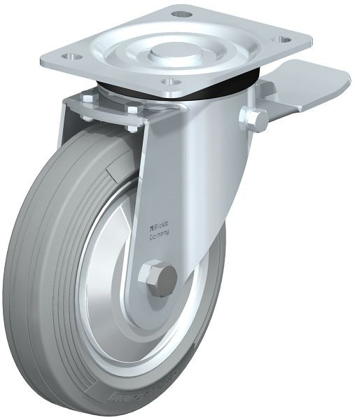 Blickle L-RD 182R-ST-VLI-FA Stahlblech-Lenkrolle, mittelschwere Ausführung, mit Anschraubplatte & Feststeller, Zweikomponenten-Vollgummi, Grau, 749508