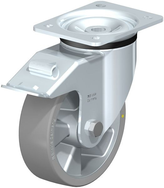 Blickle LK-ALTH 160K-FI-AS Stahlblech-Lenkrolle, schwere Ausführung, mit Anschraubplatte & Feststeller, Blickle Extrathane®, Grau, 645507
