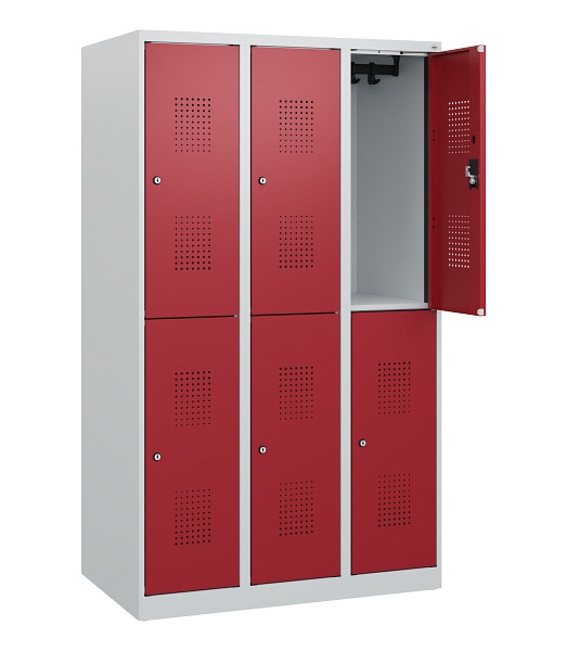 C+P Doppelstöckiger Spind Evolo PLUS, 6 Fächer, 1530x900x500mm, 7035/3003, Zylinderschloss, 0493005-30 S10026