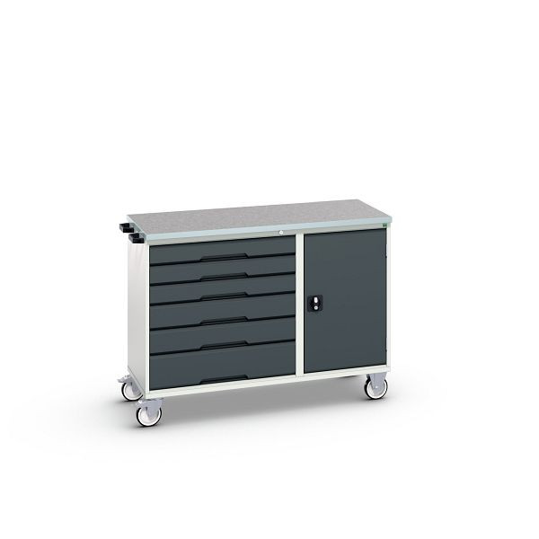 bott verso Montagewagen, mit 6 Schubladen, Tür und Linoleum-Top, BxTxH: 1300 x 600 x 980 mm, Lichtgrau / Anthrazitgrau, 16927153.19