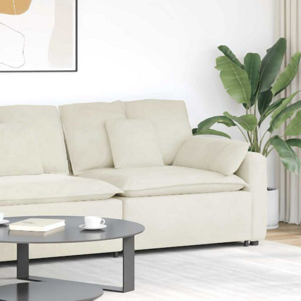 vidaXL Modulares Sofa Endmodul mit Armlehne Kissen Creme 100 cm, 4104406