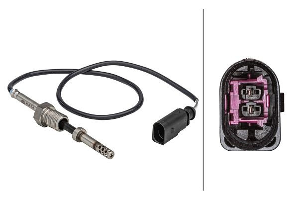 HELLA Sensor, Abgastemperatur, 2-polig, geschraubt, Kabel: 455mm, 6PT 358 181-291
