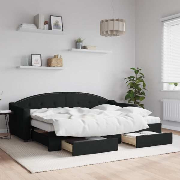 vidaXL Tagesbett Ausziehbar mit Schubladen Schwarz 80x200 cm Stoff, 3197581