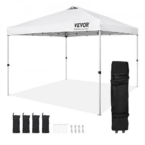 VEVOR Pavillon 304,8x304,8x320cm 250D PU Silber beschichtetes Gewebe inkl. Aufbewahrungstasche 6-8 Personen Weiß für Campingausflug, DCSTPB10X10FT24D7V0