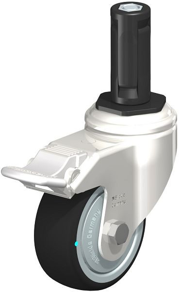 Blickle LKRXA-PATH 80KD-11-FI-FK-EXR13 Edelstahl-Apparate-Lenkrolle mit Expander & Feststeller, Thermoplastisches Polyurethan, Grau, 853408