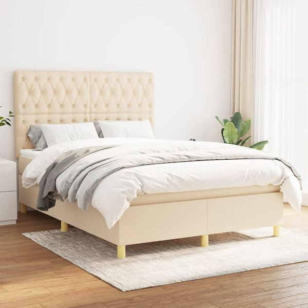 vidaXL Boxspringbett mit Matratze Creme 140x190 cm Stoff, 3142574