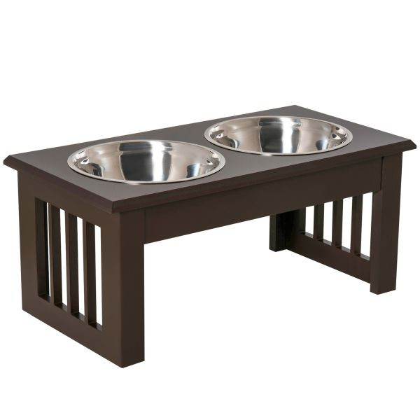 PawHut Hundenapf Futternapf Futterschüssel Erhöhter 2 Näpfe Edelstahl MDF Kaffee, D08-016CF