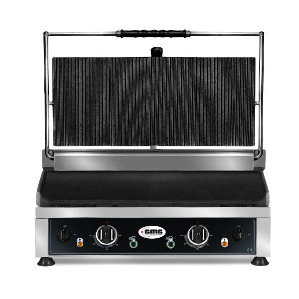 GMG Kontaktgrill - Oben Gerillt, unten Glatt - mit Grillplatten aus Gusseisen, Fettauffangschale und Temperaturregelung 50° - 300° C, KG4060G