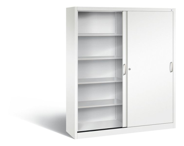 C+P Schiebetürenschrank Acurado, H1950xB1600xT400mm, Farbe: Verkehrsweiß, Bügelgriff, 5 OH, 2140-00 S10223