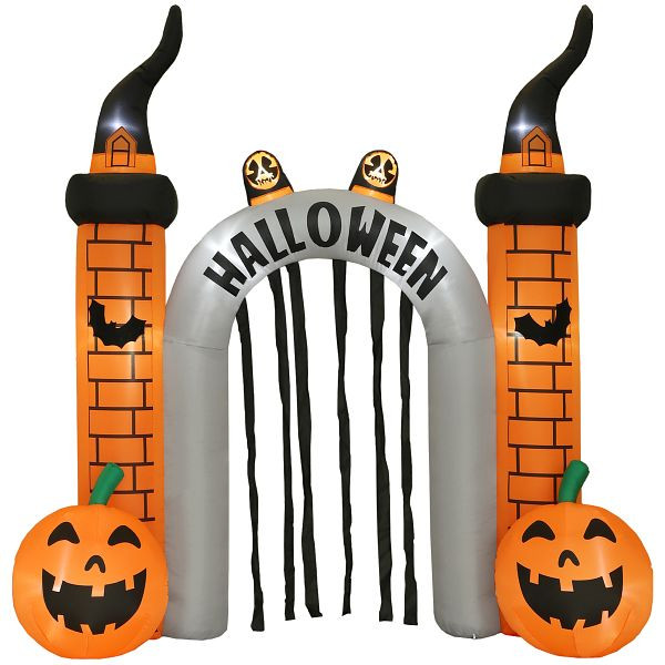 Outsunny Aufblasbarer Halloween-Torbogen, Kürbis-Design, LEDs, Heringe, Polyester, 84J-112V90OG