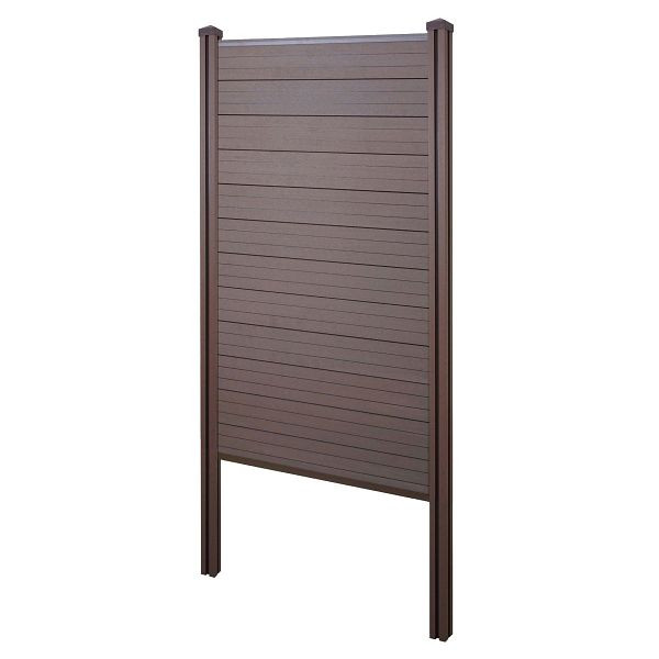 Mendler WPC-Sichtschutz Sarthe, Windschutz Zaun, WPC-Pfosten zum Einbetonieren, Basiselement schmal, 105cm braun, 2x76247+3x76238+76241+76262