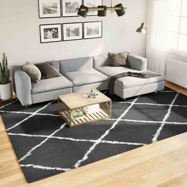 vidaXL Teppich Shaggy Hochflor Modern Schwarz und Creme 240x340 cm, 375417