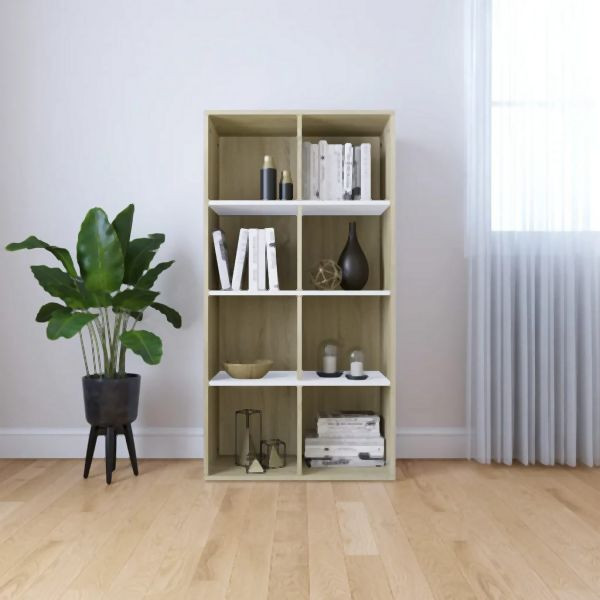 vidaXL Bücherregal/Sideboard Weiß Sonoma-Eiche 66×30×130 cm, 800158