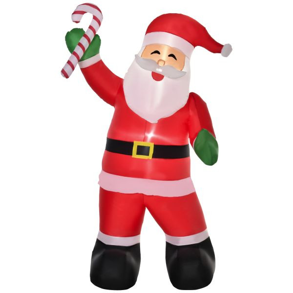 HOMCOM Aufblasbarer Weihnachtsmann mit Zuckerstange 243 cm LED mit Gebläse, Weiß+Rot+Grün 160 x 85 x 243 cm, 844-244V90