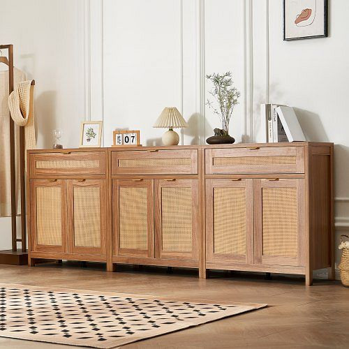 VEVOR Rattankommode, VE: 3 Stück, mit 6 magnetischen Türen, Sideboard mit verstellbaren Regalen, für Flur, Wohnzimmer oder Küche, TBZSJLM90INCHJK3LV0