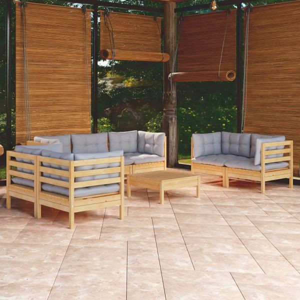 vidaXL 8-teilig Garten-Lounge-Set mit Grauen Kissen Kiefer Massivholz, 3096261