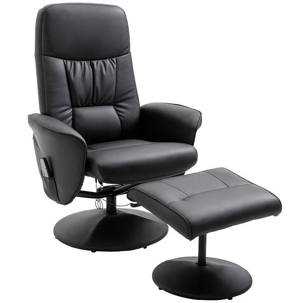 HOMCOM Relaxsessel mit Fußhocker, Elektrischer Massagesessel mit Liegefunktion, 10 Massagepunkte, Drehbarer Fernsehsessel mit Seitentasche, 700-113V01BK