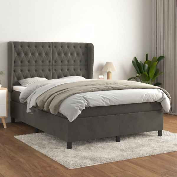 vidaXL Boxspringbett mit Matratze Dunkelgrau 140x190 cm Samt, 3129388