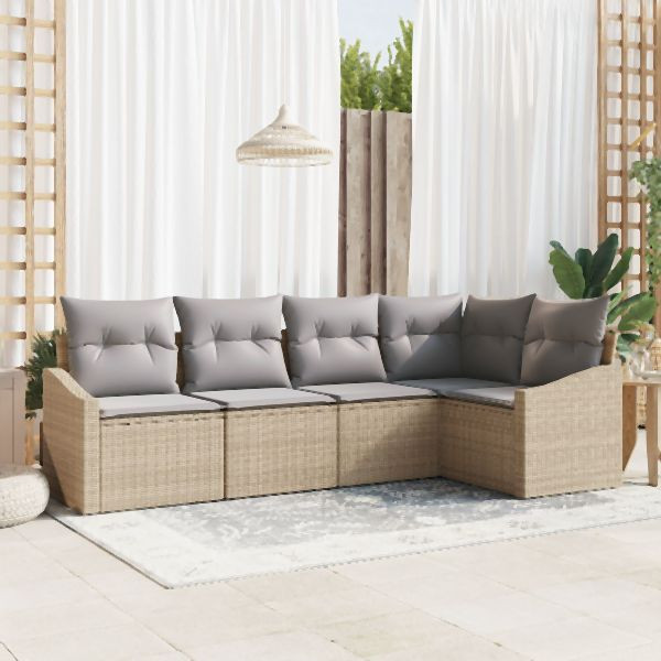 vidaXL Gartensofa-Set 5-teilig Beige Rattan Outdoor-Sofa Modern, 3355389