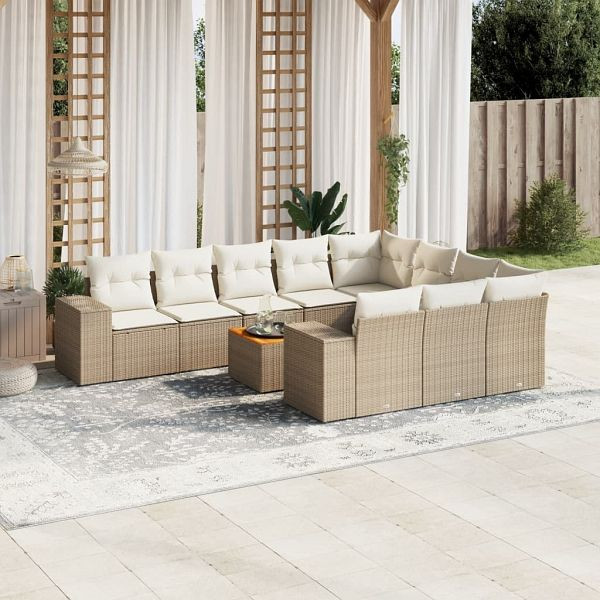 vidaXL 11-teilig Garten-Sofagarnitur mit Kissen Beige Poly Rattan, 3257955
