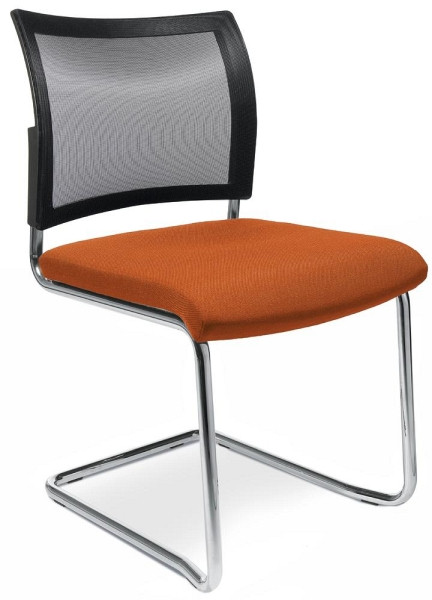 Deskin Besucherstuhl LAS VEGAS mit Netzrücken, 4-Fuß Gestell verchromt, Bezug Stoff Basic G, Farbe orange, VE: 2 Stück, 272330
