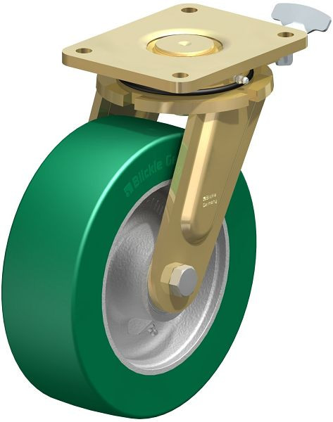 Blickle LS-GST 252K-RI4 Stahlgeschweißte Schwerlast-Lenkrolle, schwere Drehkranz-Ausführung, Blickle Softhane®, Grün, 852440