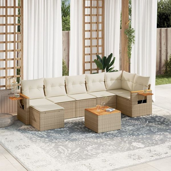 vidaXL 8-teilig Garten-Sofagarnitur mit Kissen Beige Poly Rattan, 3227038