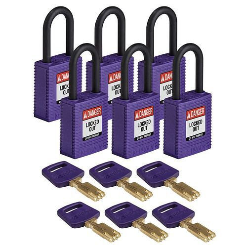 Brady Vorhängeschlösser Lockout, SafeKey aus Nylon, funkenfreies Gehäuse, VE: 6 Stück, lila, 309095