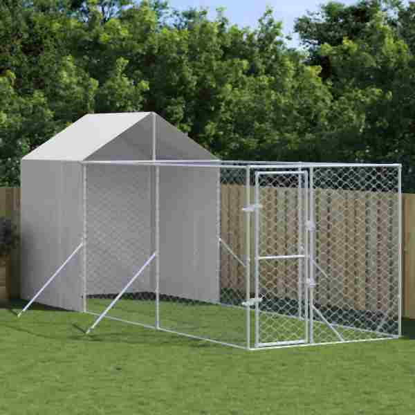 vidaXL Outdoor-Hundezwinger mit Dach Silbern 2x6x2,5m Verzinkter Stahl, 3190475