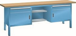 LISTA Kompaktwerkbank (BxTxH) 2000x700x840mm Multiplex KEY Lock, Lichtblau, 2 Schubladen, 4 Fachböden, 64.130.010