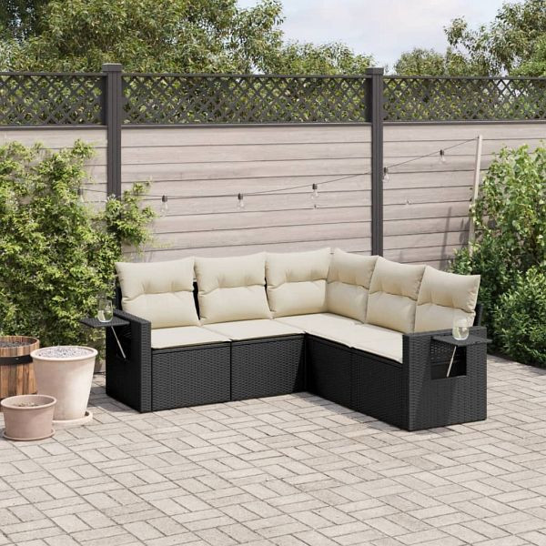 vidaXL 5-teilig Garten-Sofagarnitur mit Kissen Schwarz Poly Rattan, 3252483