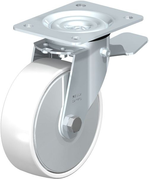 Blickle LE-PO 150G-ST-FA Stahlblech-Lenkrolle mit Anschraubplatte & Feststeller, Polyamid, Weiß, 749569