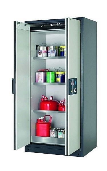 asecos Sicherheitsschrank Q-CLASSIC-90, Q90.195.090 in lichtgrau RAL 7035 mit 3x Fachboden (Edelstahl), 30041-041-30047