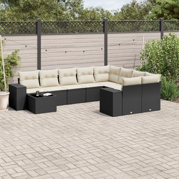 vidaXL 10-teilig Garten-Sofagarnitur mit Kissen Schwarz Poly Rattan, 3223055