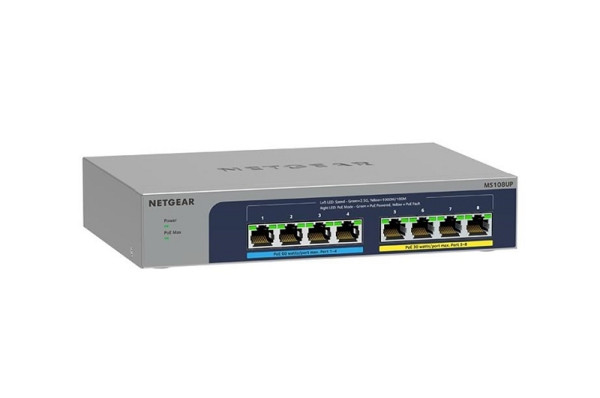 Netgear Unmanaged Switch, 4x 1Gbit (RJ45 PoE+), 4x 1GBit (RJ45 PoE++), 230W PoE++, MS108UP-100EUS