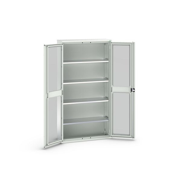 bott verso Flügeltürschrank mit Sichtfenster, mit 4 Fachböden, BxTxH: 1050 x 350 x 2000 mm, Lichtgrau / Lichtgrau, 16926273.16