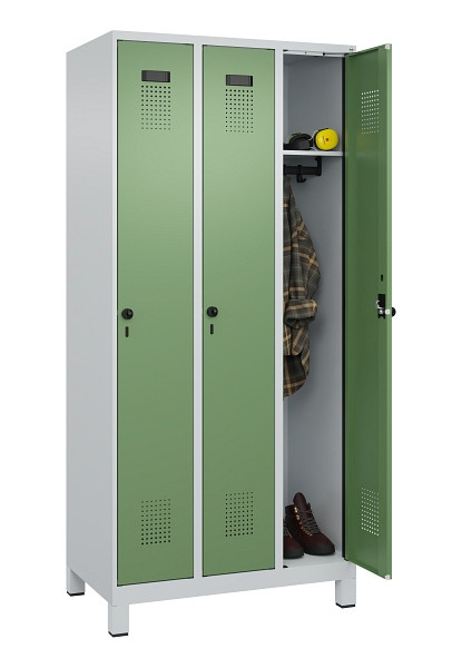 C+P Spind Evolo PLUS, mit Füßen, 3 Abteile, 1950x900x500mm, 7035/6011, Verschluss Drehriegel, Ablageböden 3, 049010-30 S10010