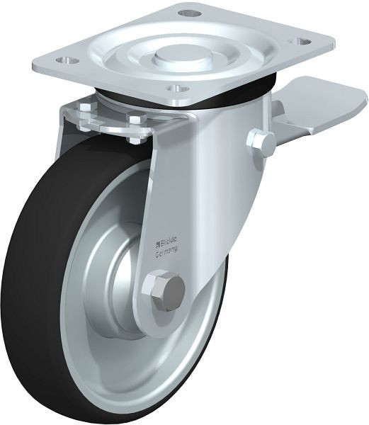 Blickle L-PATH 160K-ST Stahlblech-Lenkrolle, mittelschwere Ausführung, mit Anschraubplatte & Feststeller, Thermoplastisches Polyurethan, Grau, 852209