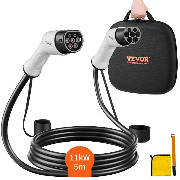 VEVOR Typ2 Ladekabel für Elektroauto und Hybrid 11kw 5m Kabellänge 3-Phasig 380V, OBDDCCD11KW5M6FDLV0
