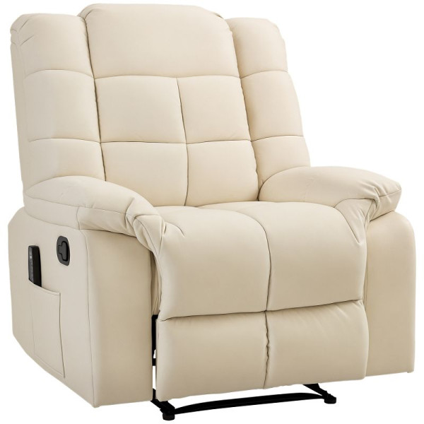 HOMCOM Massagesessel, Relaxsessel, 8 Vibrationspunkte, Liegefunktion, Kunstleder, cremeweiß, 94x99x99cm, 700-124V91CW