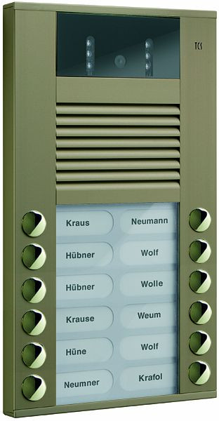 TCS Video-Außenstation mit 130-Grad-Kamera Serie AVE mit 12 Klingeltasten (rechts-/linksbündig), AP bronze, AVE14123-0012