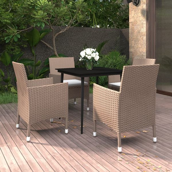 vidaXL 5-teilig Garten-Essgruppe mit Kissen Poly Rattan und Glas, 3099752