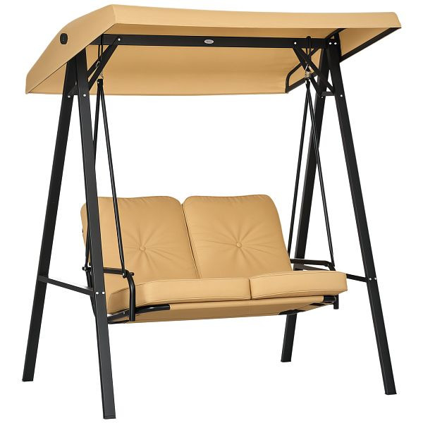 Outsunny Hollywoodschaukel, 2-Sitzer Gartenschaukel mit verstellbarem Dach, bis 220 kg belastbar, 145 x 116 x 172 cm, Beige, 84A-158V02BG