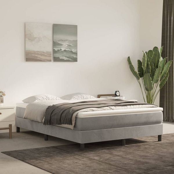 vidaXL Bettgestell Hellgrau 140x190 cm Samt, Material: Samt (100% Polyester), Sperrholz, Holzwerkstoff, 3120766