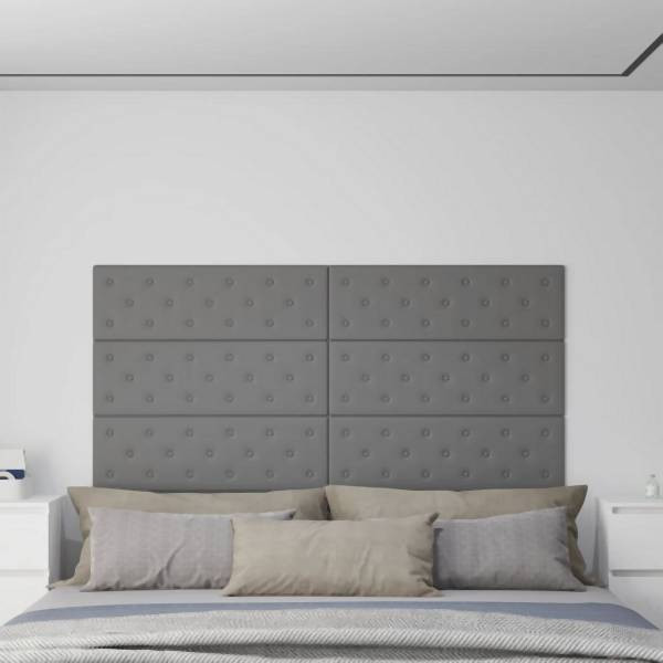 vidaXL Wandpaneele 12 Stück Grau 90x30 cm Kunstleder 3,24 m², 344005