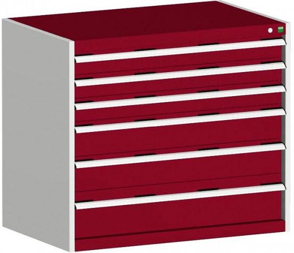 bott cubio Schubladenschrank bestückt mit 6 Schwerlastschubladen BxTxH: 1050 x 650 x 900 mm, RAL 7035/3004, 40021224.24V