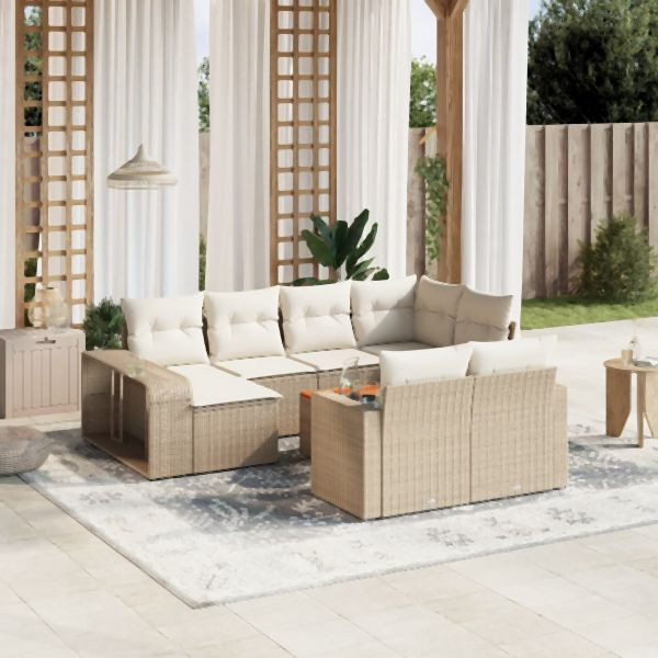 vidaXL 11-tlg. Garten-Sofagarnitur mit Kissen Beige Poly Rattan, 3228918