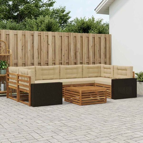 vidaXL Outdoor-Sofagarnitur mit Kissen 7-teilig Natur und Beige Polyester, 3383096